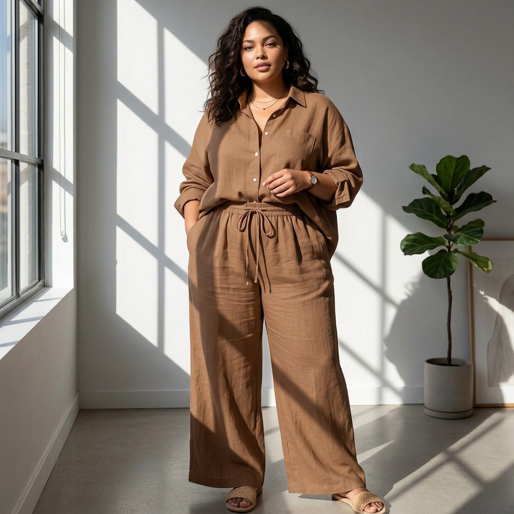 Alexis - Women’s Cotton Two-Piece Set - Plus size model