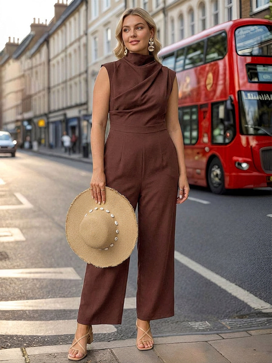 Aubree - Drape-Collar Wide-Leg Jumpsuit - Plus size model