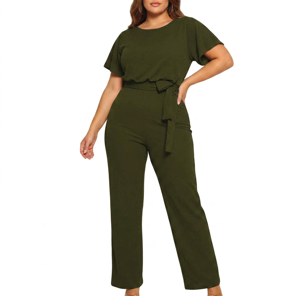 Briana - Summer Button-Lace Short-Sleeve Jumpsuit - Plus size model