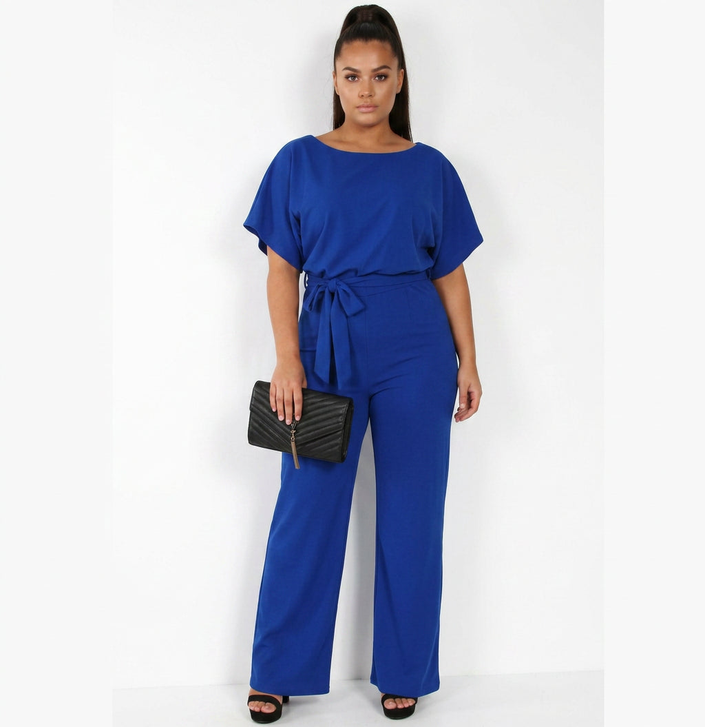 Briana - Summer Button-Lace Short-Sleeve Jumpsuit - Plus size model