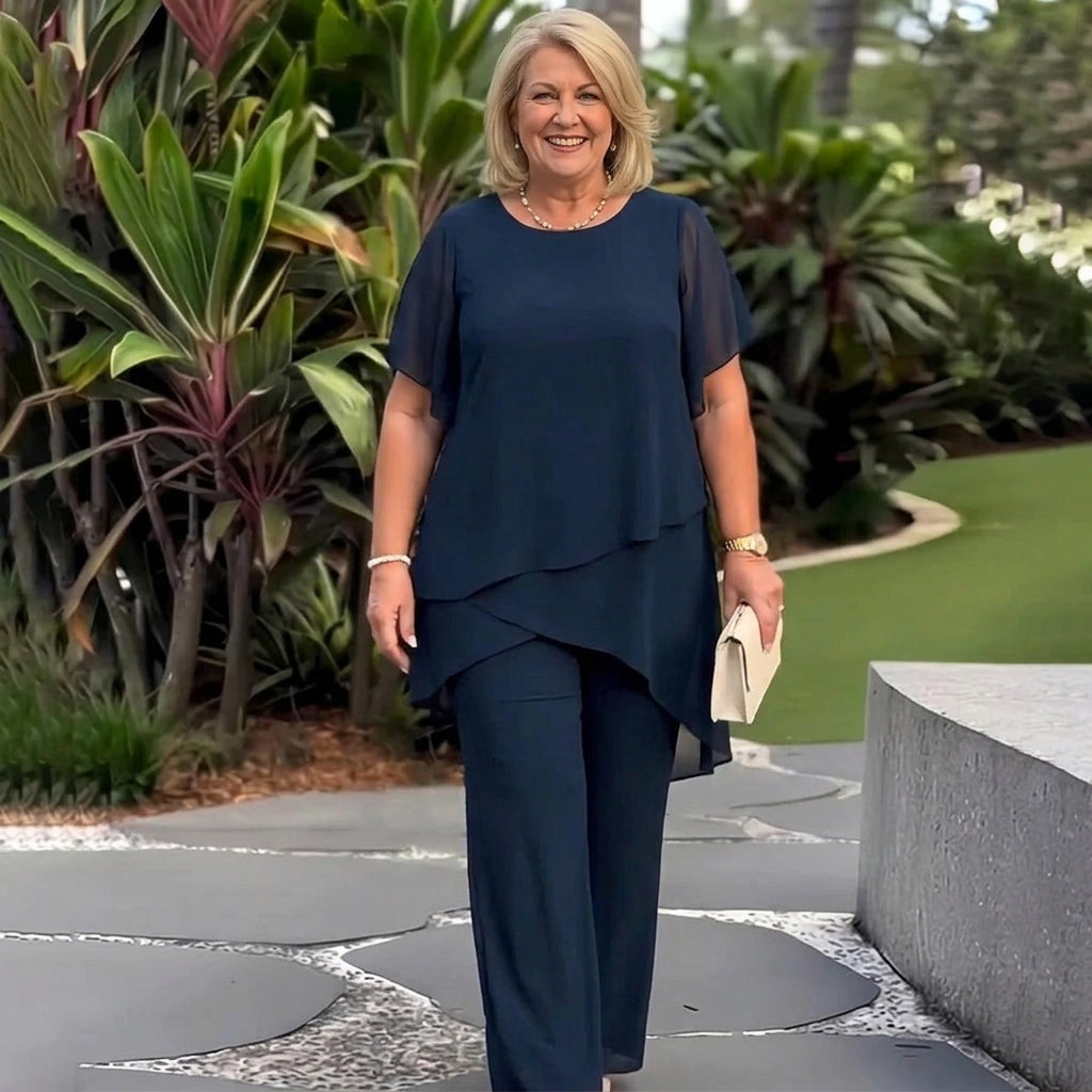Briar - Elegant Chiffon Top & Pants Set - Plus size model