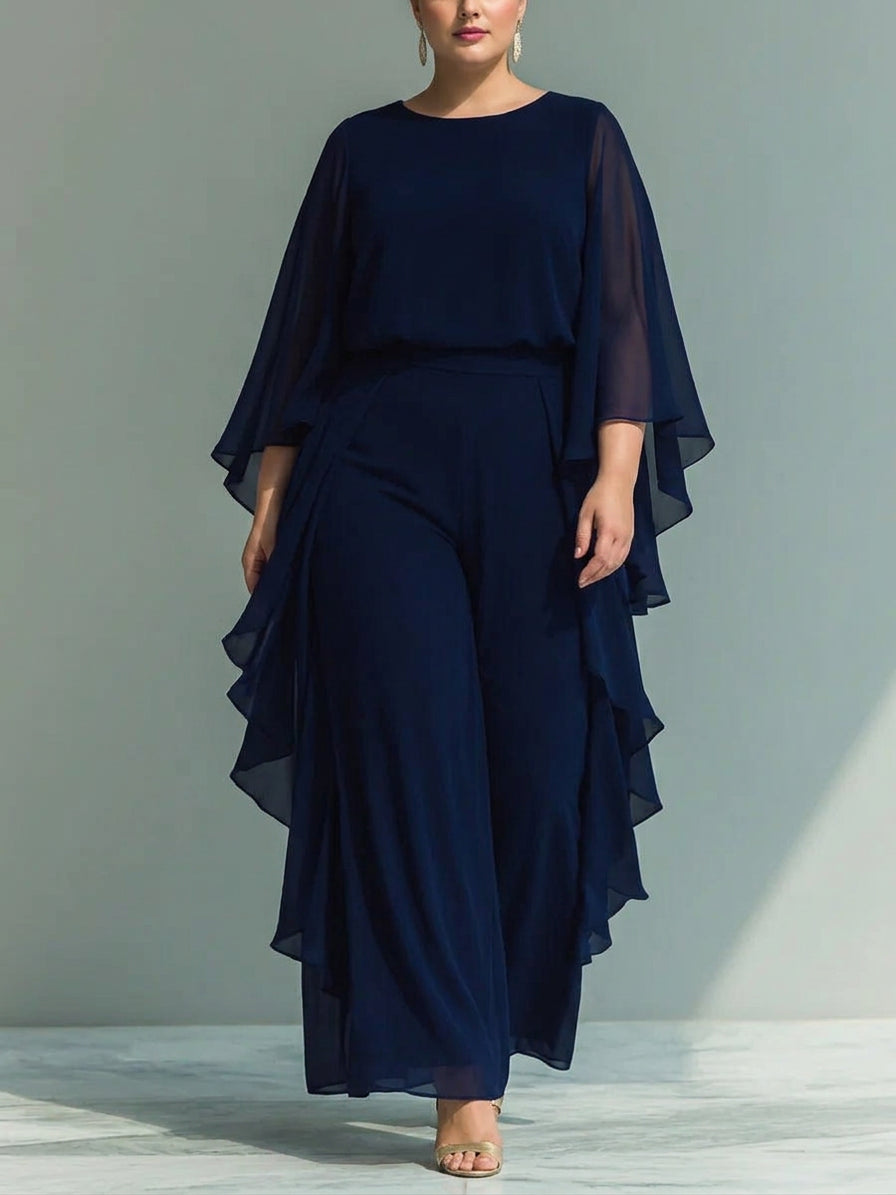 Aurelia | Elegant Flowing Evening Jumpsuit - Plus size model