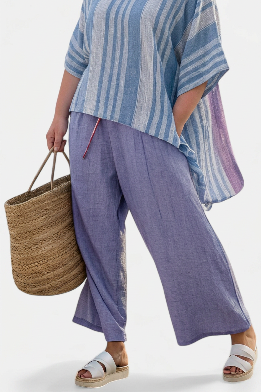 Carlotta – Top Elegant in Lavender & Sky Blue With Trousers Linen - Plus size model