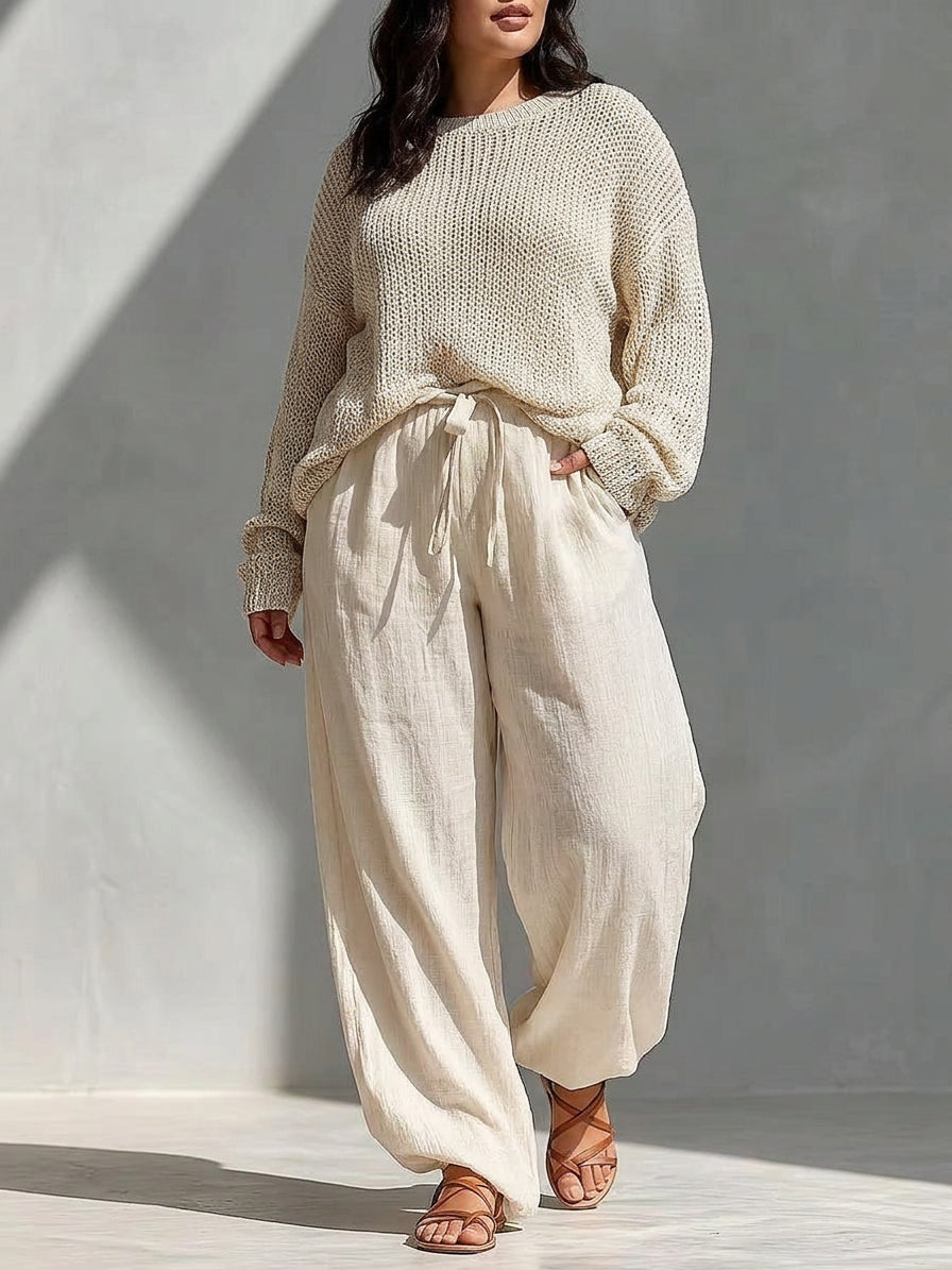 Fashion Knit and Linen Set - Plus size model