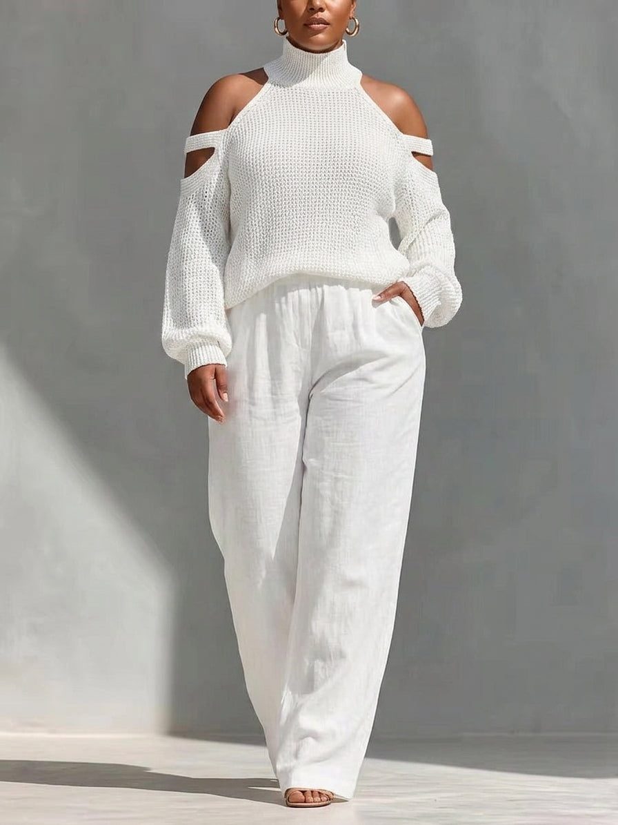 Fashion Knit and Linen Set - Plus size model