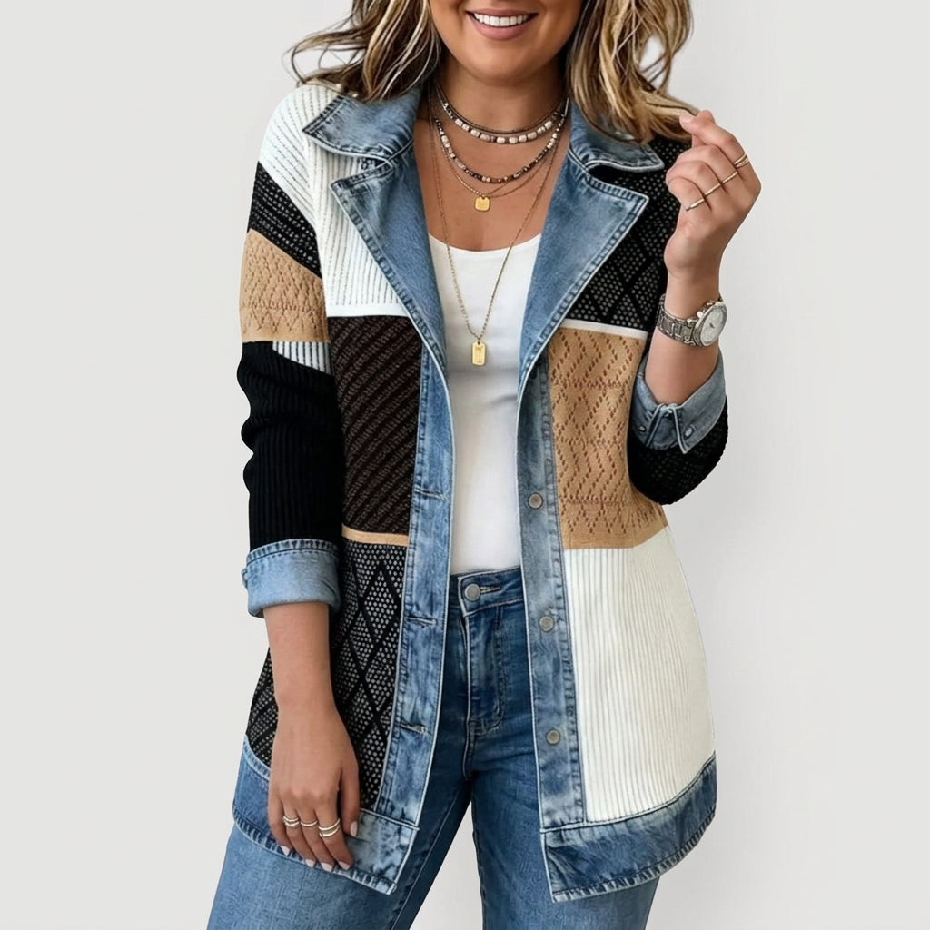 Hannah | Indigo Knit Jacket - Plus size model