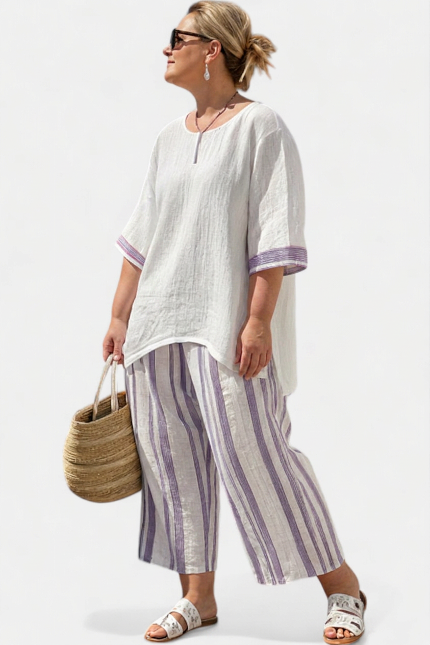 Allegra — T-Shirt Comfortable & Trousers Bamboo Striped - Plus size model