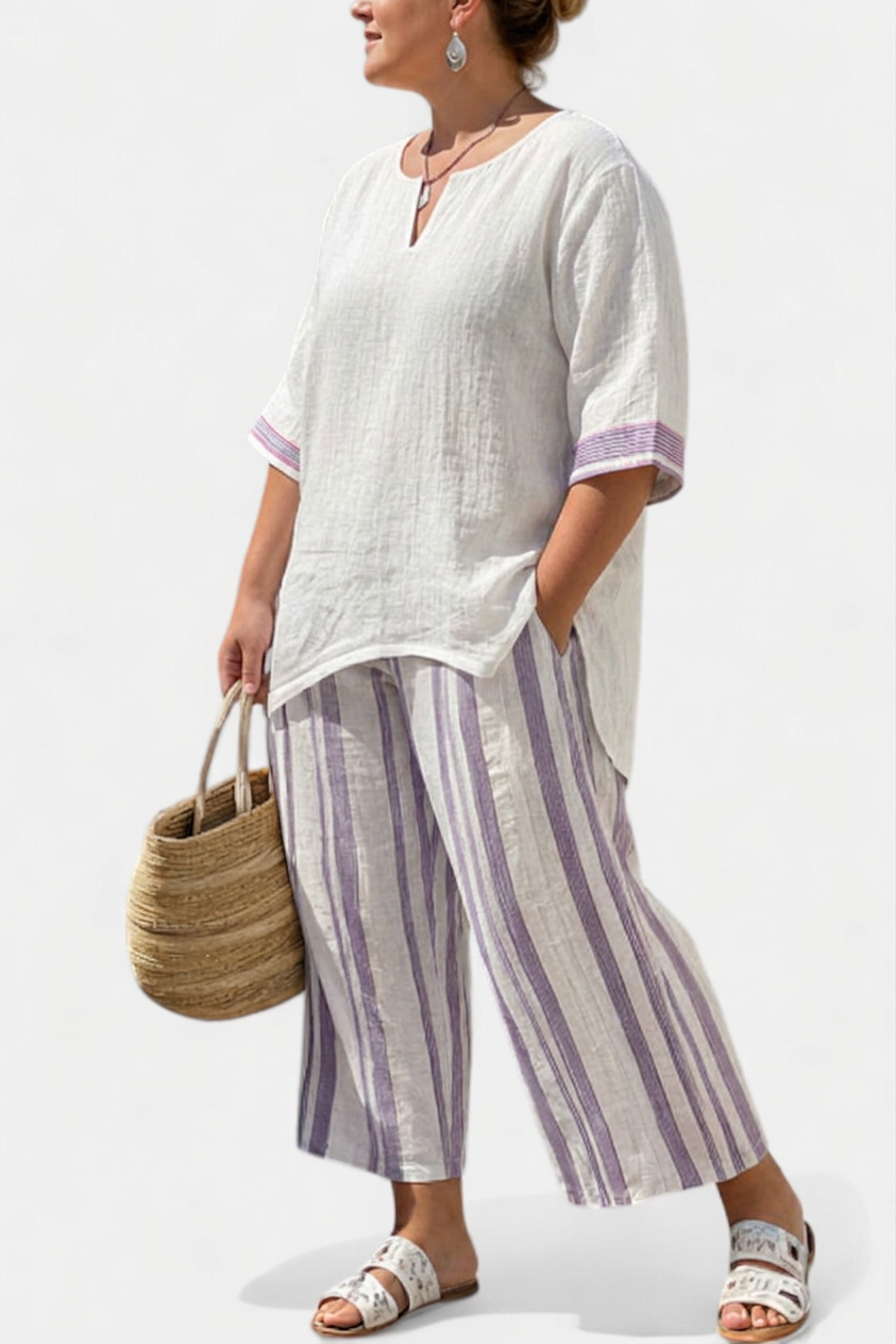 Allegra — T-Shirt Comfortable & Trousers Bamboo Striped - Plus size model