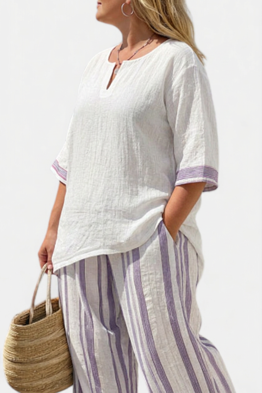 Allegra — T-Shirt Comfortable & Trousers Bamboo Striped - Plus size model