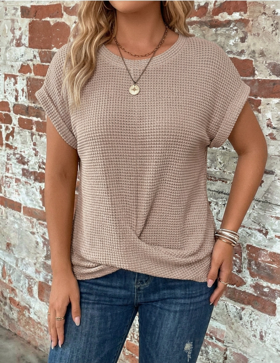 Sylvia | Waffle Knit Casual Tee - Plus size model