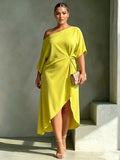 Camila | Asymmetrical Elegant Dress - Plus size model