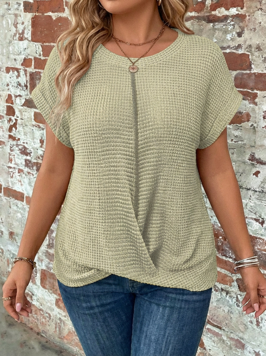 Sylvia | Waffle Knit Casual Tee - Plus size model