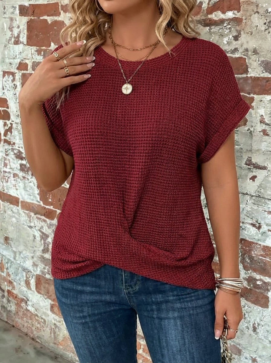 Sylvia | Waffle Knit Casual Tee - Plus size model