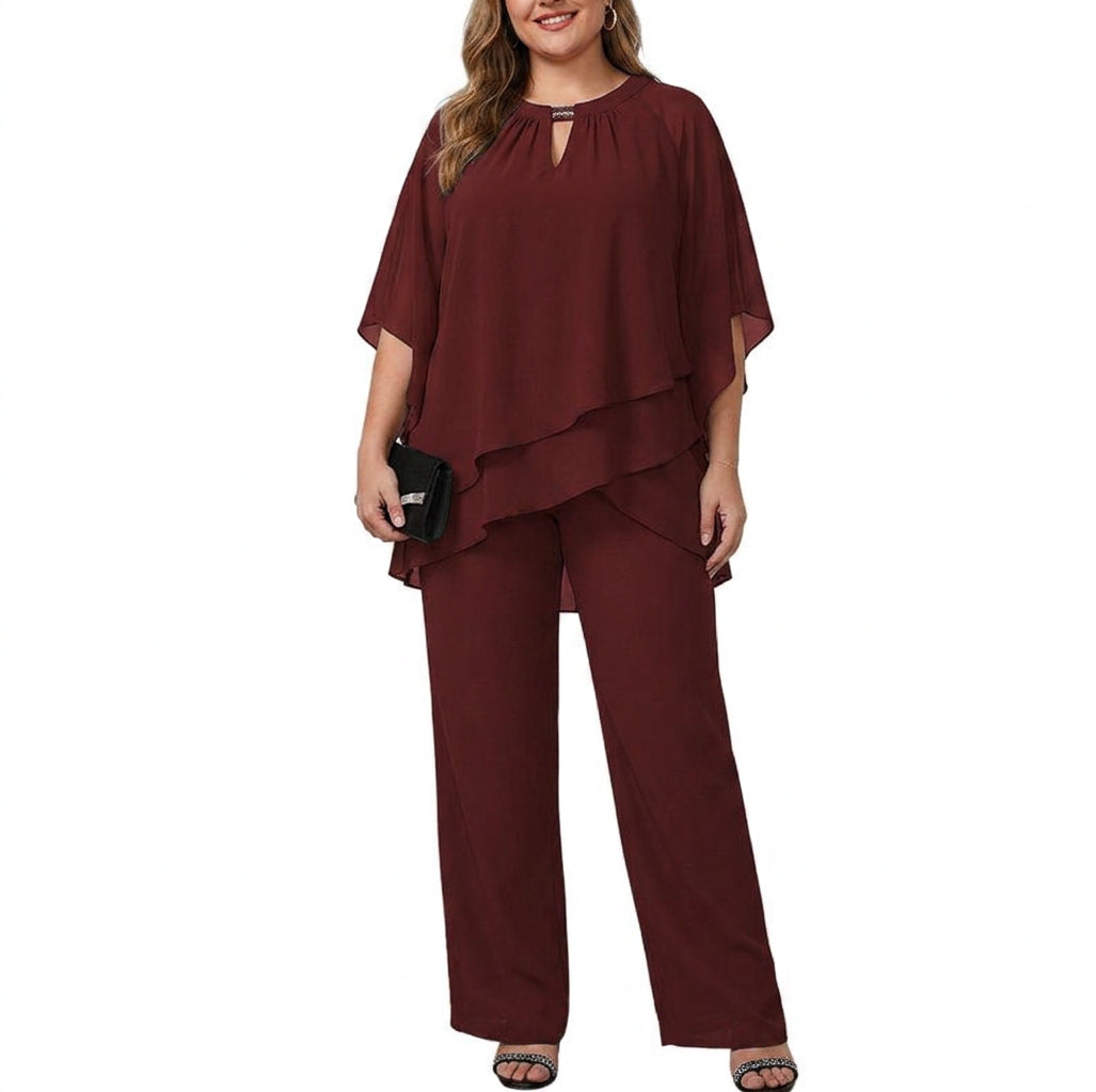 Kate -  Loose Casual Irregular Two-Piece Set - Plus size model