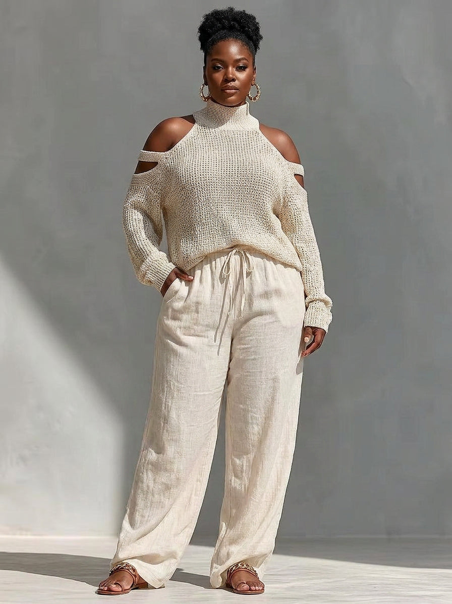 Fashion Knit and Linen Set - Plus size model