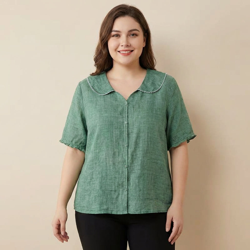 Kristi | Vintage Blouse with Button Detail - Plus size model