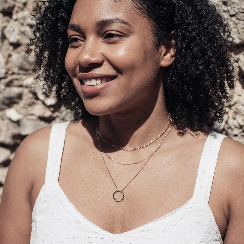 Open Circle Three Row Necklace | Gold - Plus size model