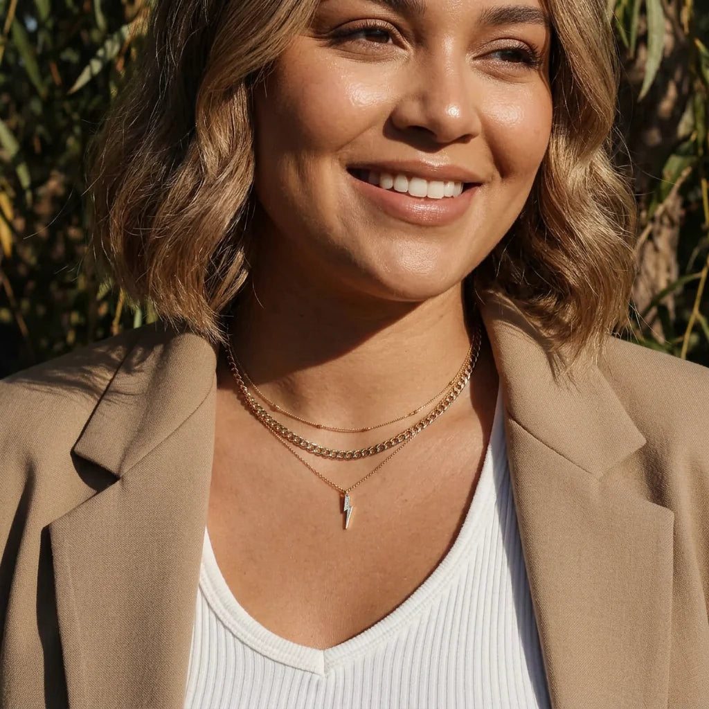 Flat Link Curb Chain Necklace | White Gold - Plus size model