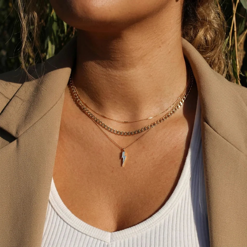 Flat Link Curb Chain Necklace | Gold - Plus size model