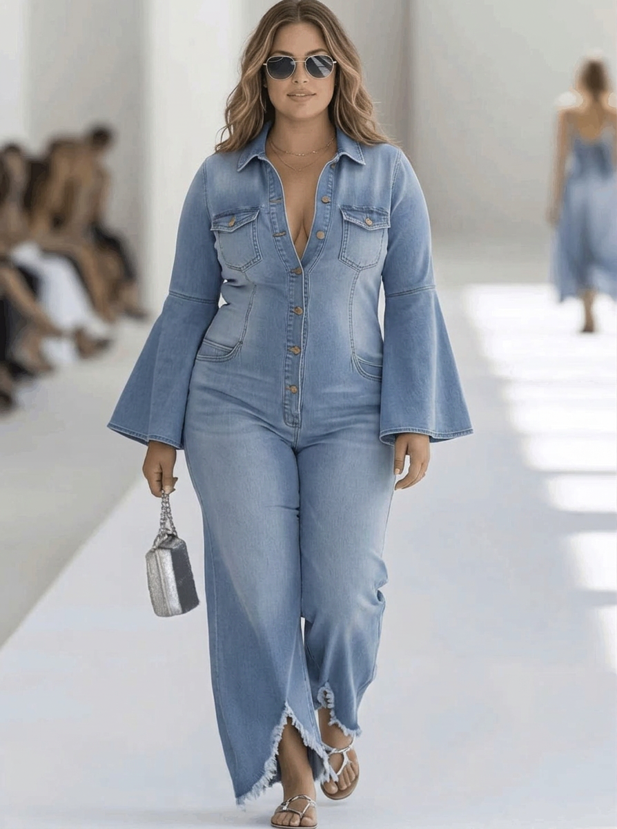 Rachel - Long-Sleeved Wide-Leg Jumpsuit - Plus size model