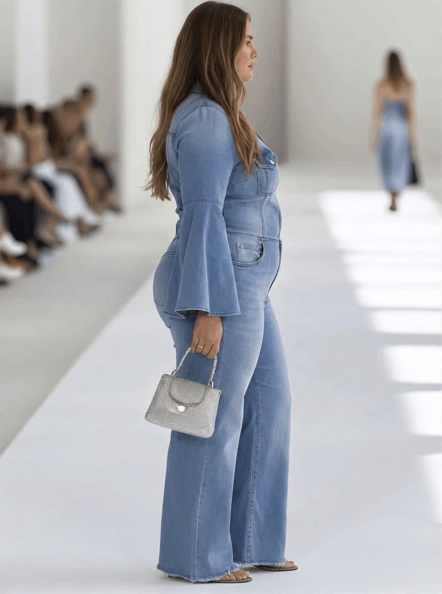 Rachel - Long-Sleeved Wide-Leg Jumpsuit - Plus size model