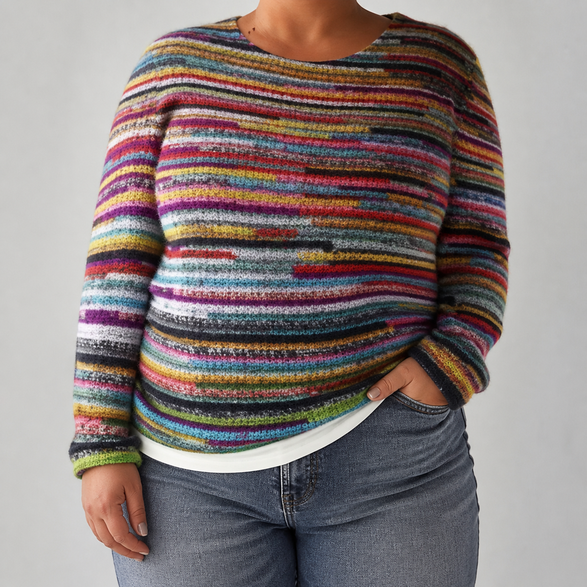 Sophie - Retro Scandinavian knitted sweater - Plus size model