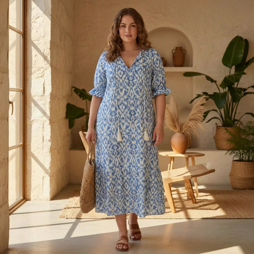 Michaela - Boho Tummy Coverage Dress - Plus size model