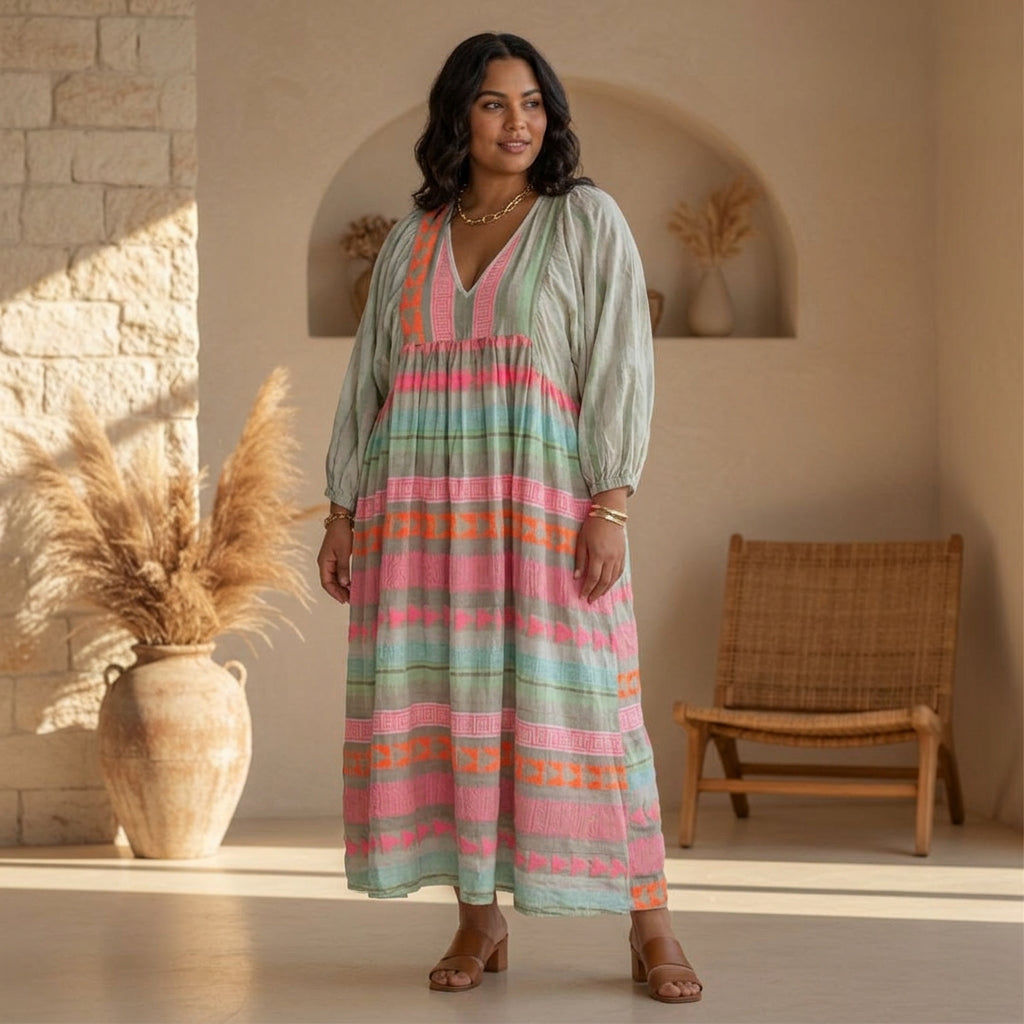 Jessenia - Comfortable Boho Dress - Plus size model