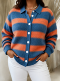 Livia | Striped Knitted Cardigan - Plus size model
