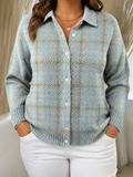 Clara | Sky Plaid Button Knit - Plus size model