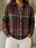 Eleanor | Classic Plaid Knit Cardigan - Plus size model