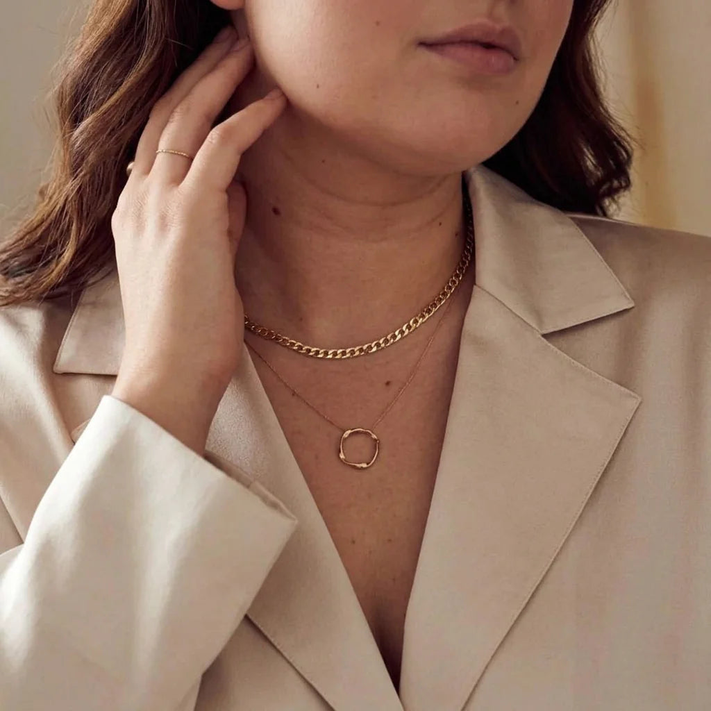 Flat Link Curb Chain Necklace | Gold - Plus size model