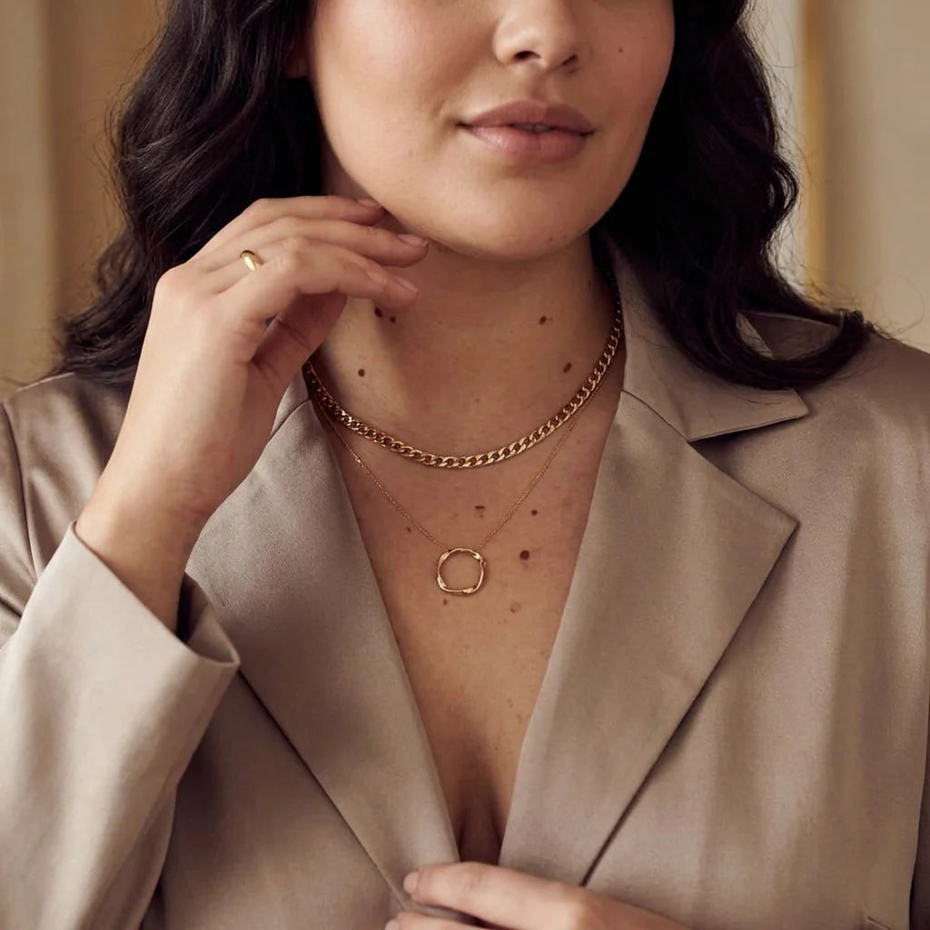Flat Link Curb Chain Necklace | White Gold - Plus size model