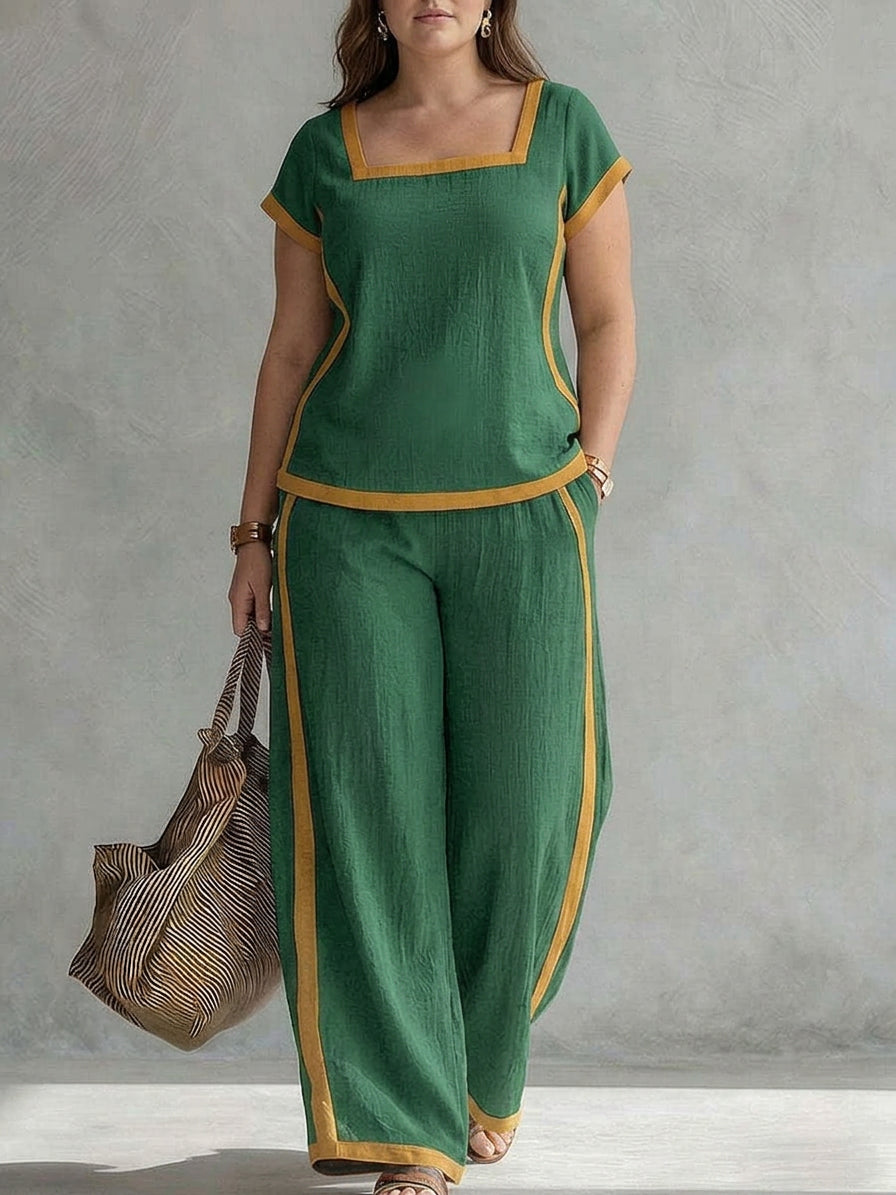 Jeff - Linen Co-ord Set Elegant Two-Piece - Plus size model