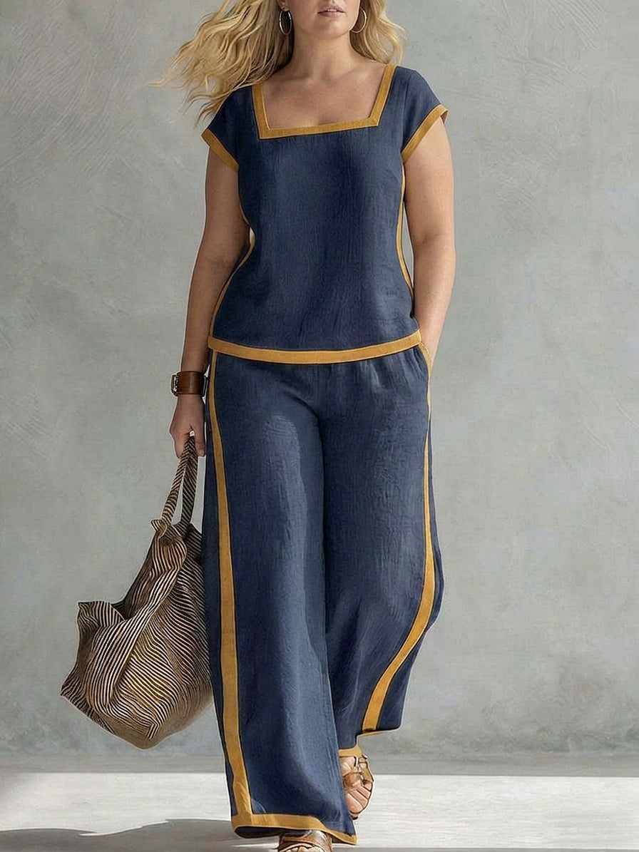 Jeff - Linen Co-ord Set Elegant Two-Piece - Plus size model