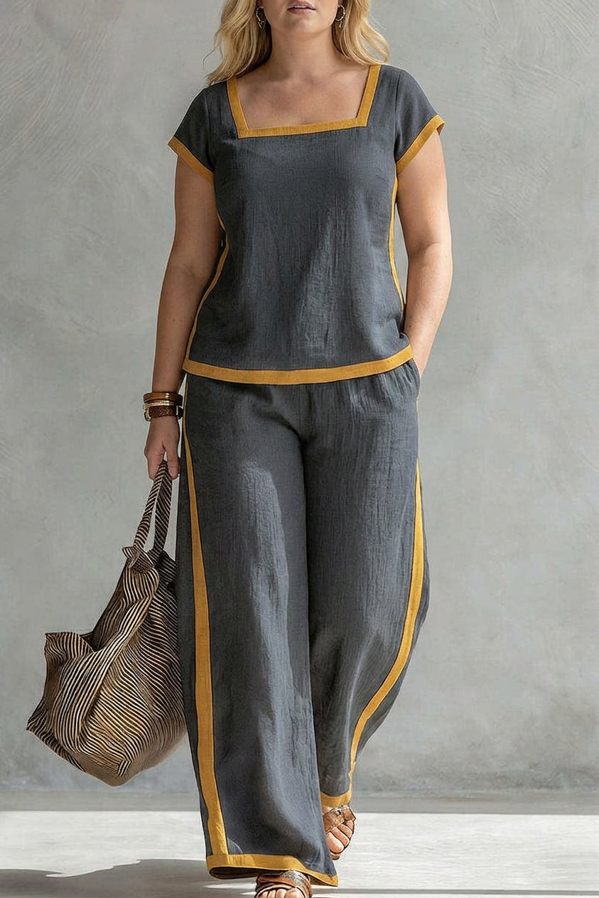 Jeff - Linen Co-ord Set Elegant Two-Piece - Plus size model