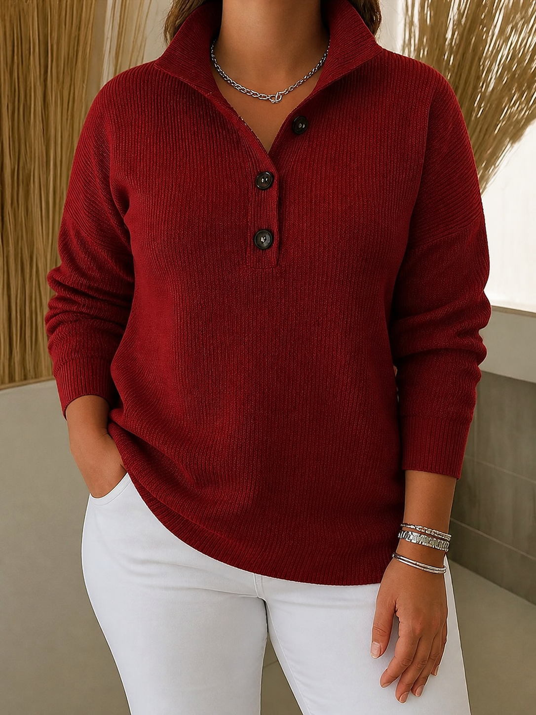 Florence | V-Neck Polo Sweater - Plus size model