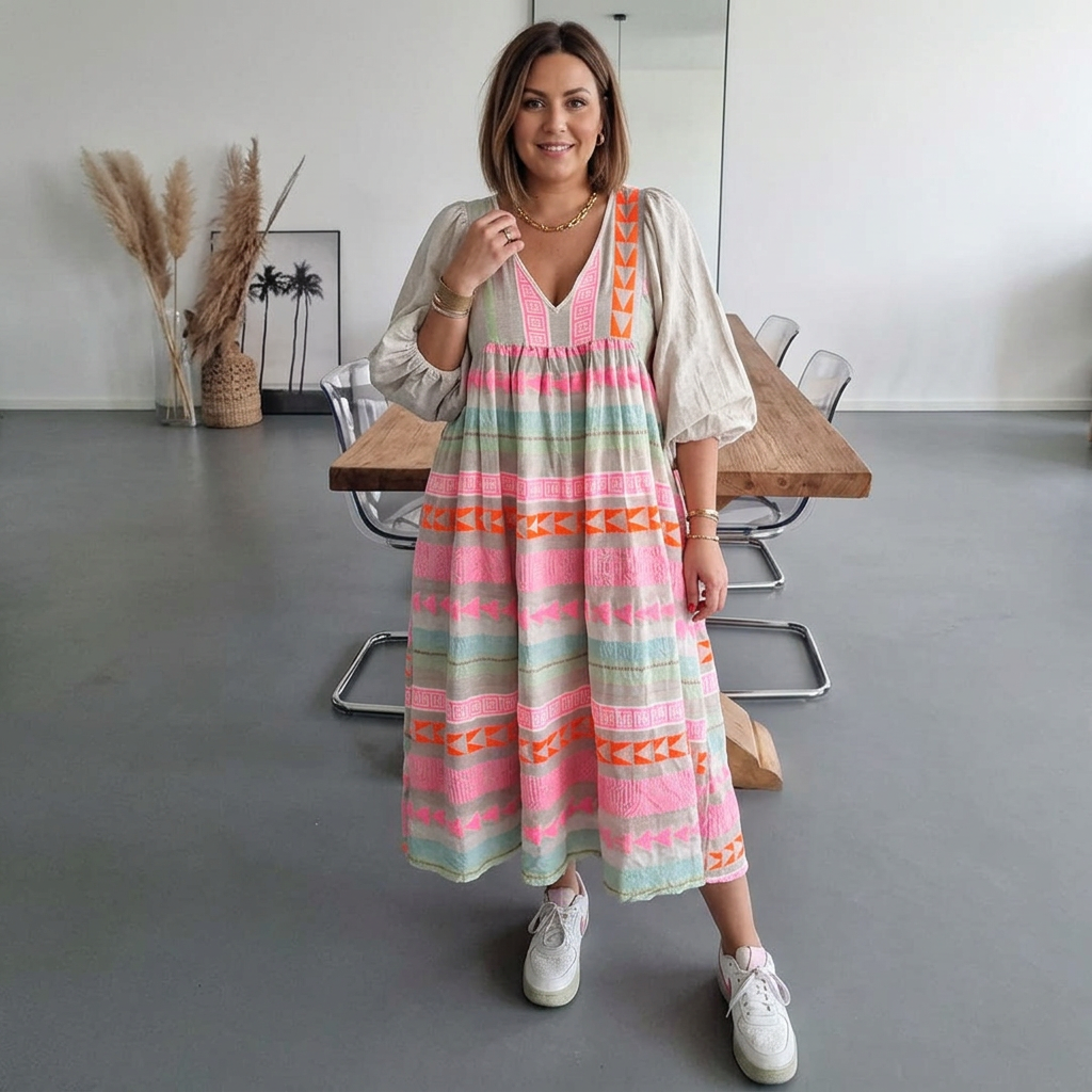 Jessenia - Comfortable Boho Dress - Plus size model