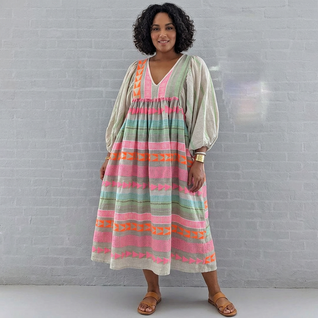 Jessenia - Comfortable Boho Dress - Plus size model