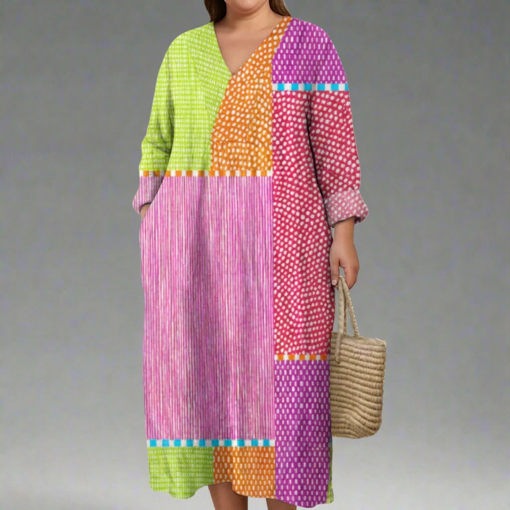 SIENNA | ELEGANT GEOMETRIC DRESS - Plus size model