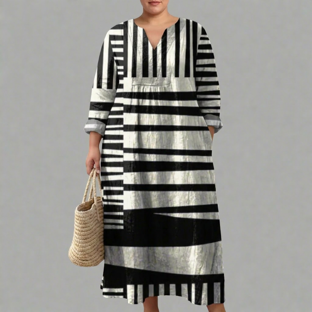 ASHLYN | ELEGANT GEOMETRIC DRESS - Plus size model