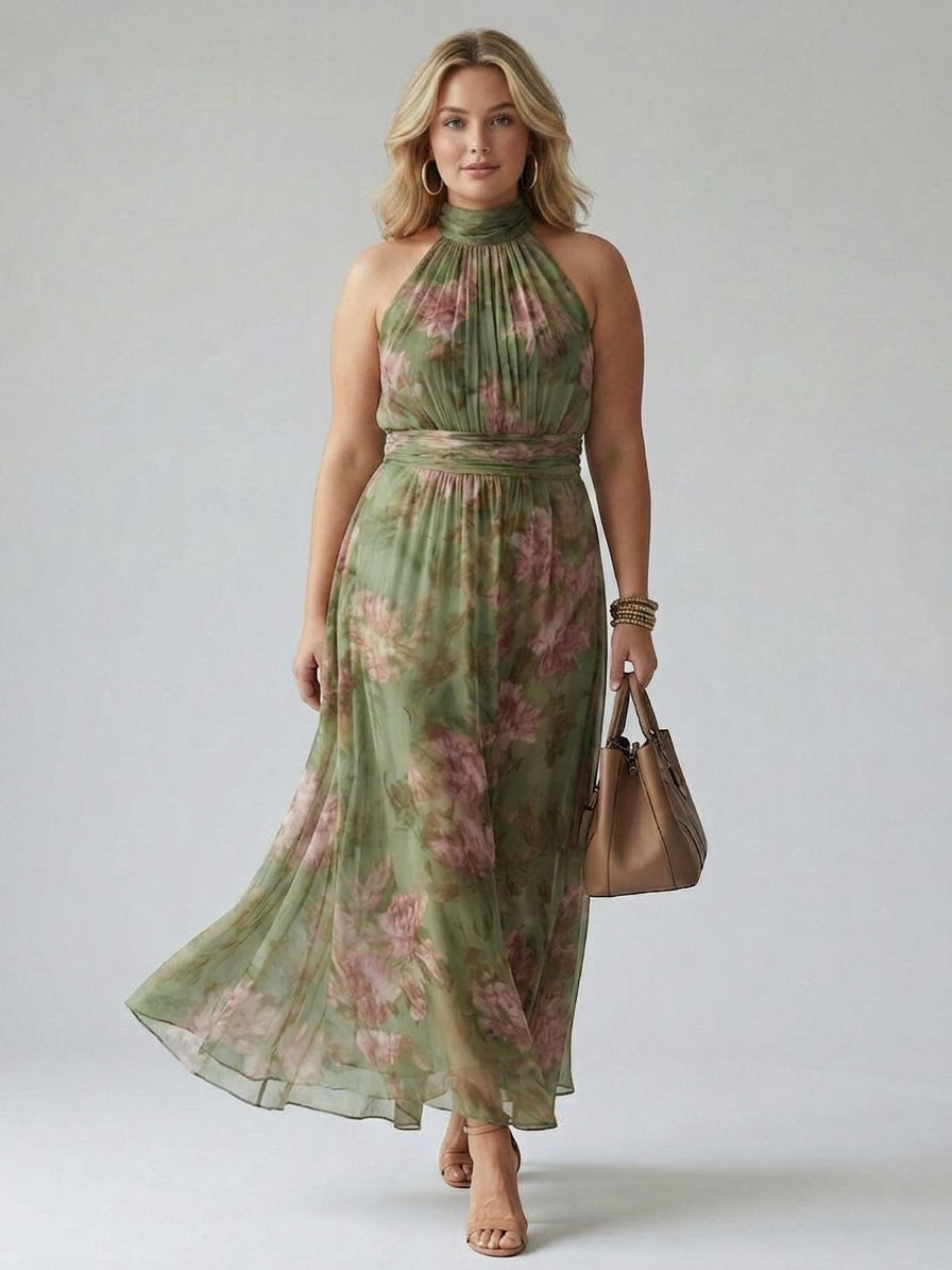 Mirelle | Gathered Halter Midi Dress - Plus size model
