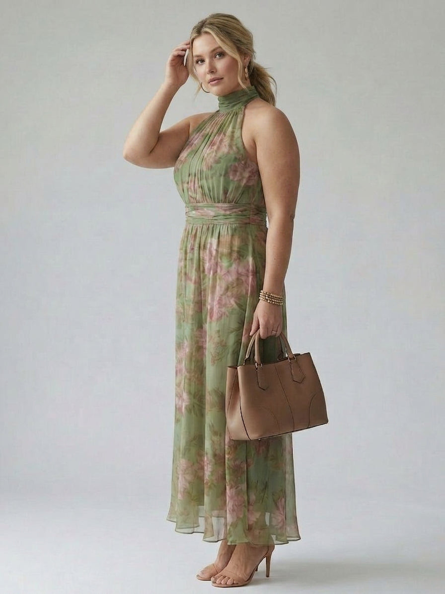 Mirelle | Gathered Halter Midi Dress - Plus size model