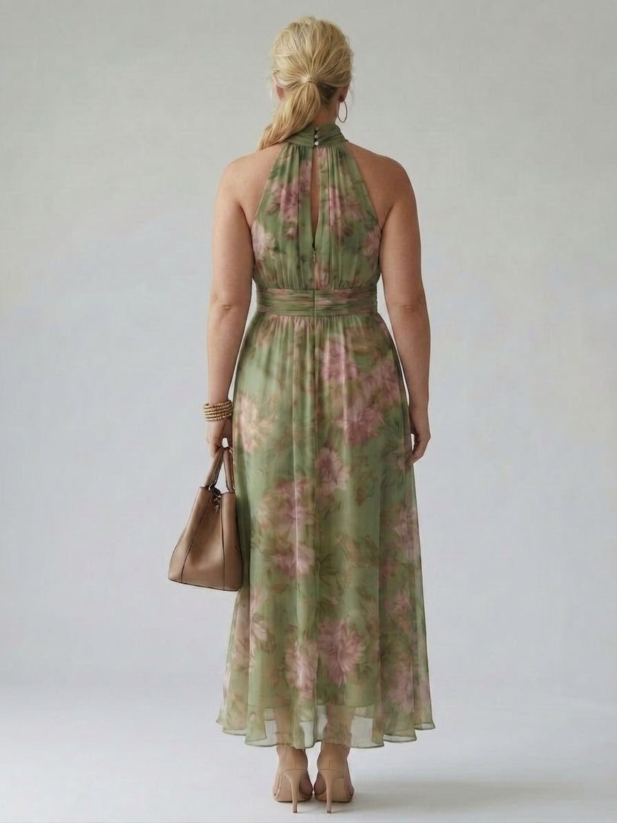 Mirelle | Gathered Halter Midi Dress - Plus size model
