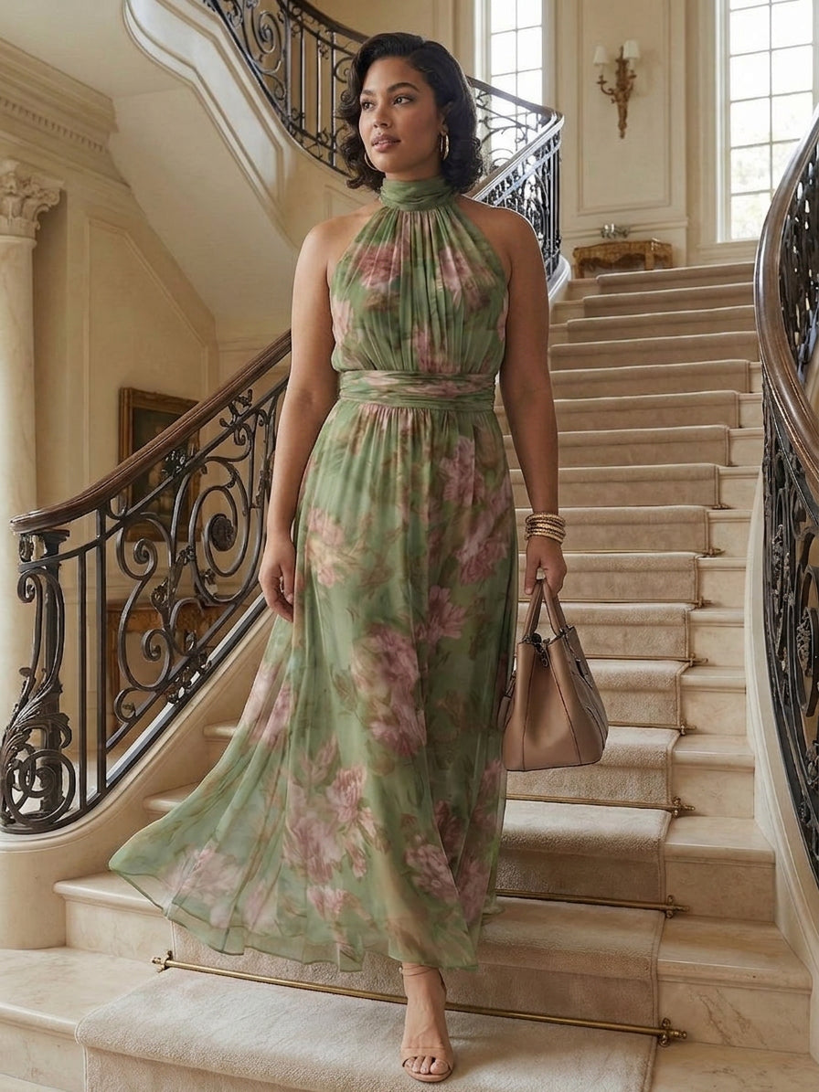 Mirelle | Gathered Halter Midi Dress - Plus size model