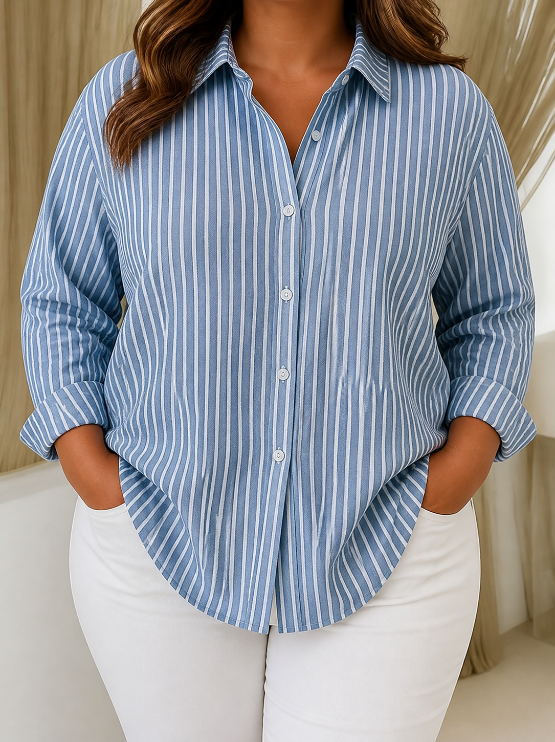 Jacqueline | Striped Button-Down Shirt - Plus size model
