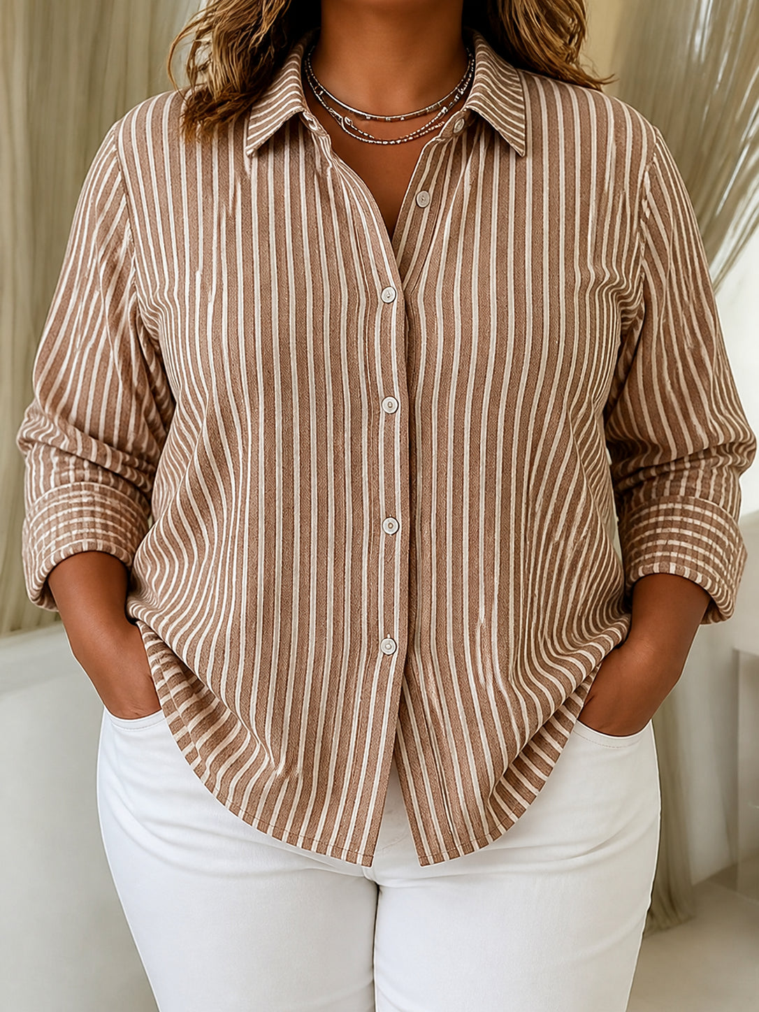 Jacqueline | Striped Button-Down Shirt - Plus size model