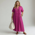 Pélagie — Long Cotton Dress with V-Neck for Summer Freedom - Plus size model