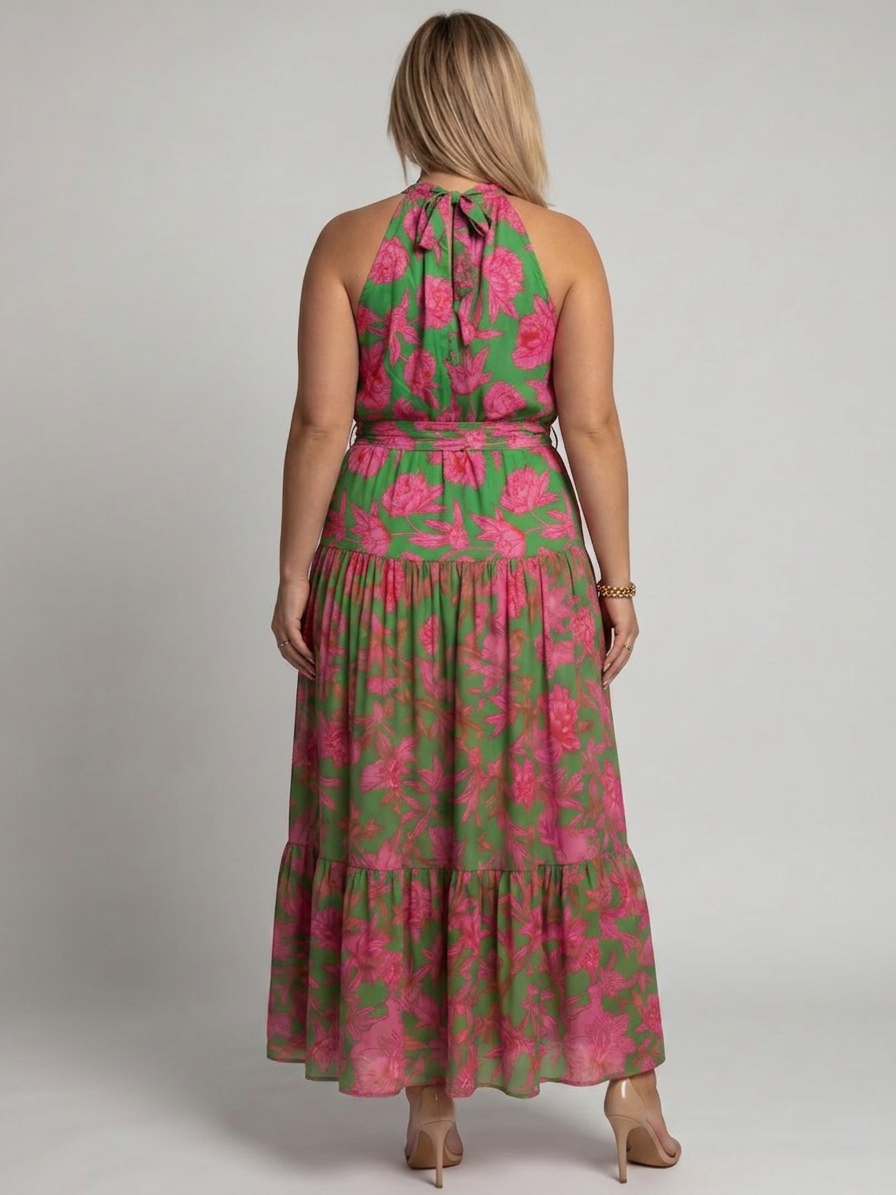 Rowen | Draped Halter Midi Dress - Plus size model