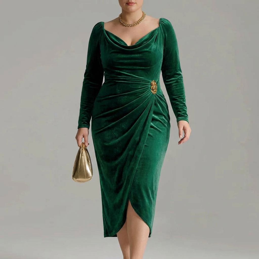 Sylvana | Elegant Velvet Midi Dress (Bestseller) - Plus size model